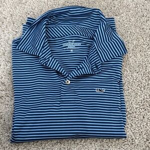 Vineyard Vines Men's Navy and White Striped Polo